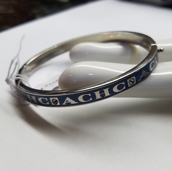 Coach Bangle Bracelet Pave Crystals Peacock Enamel 14k Gold Plate Silver NWT - Picture 2 of 14